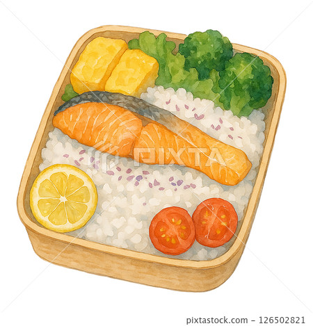 烤鮭魚便當的水彩插圖 126502821