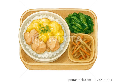 親子丼式便當的水彩插圖 126502824