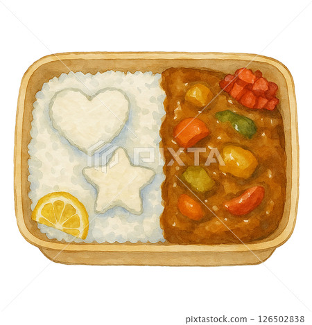 咖哩便當配米飯和愛心和星星的水彩插圖 126502838