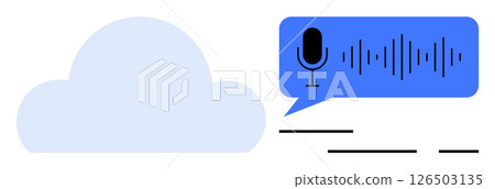 Cloud next to a blue speech bubble containing a microphone icon and waveform. Ideal for cloud technology, voice recognition, AI, virtual assistants, data storage, digital connectivity, and tech Cloud next to a blue speech bubble containing a microphone icon and waveform. Ideal for cloud technology, voice recognition, AI, virtual assistants, data storage, digital connectivity, and tech 126503135