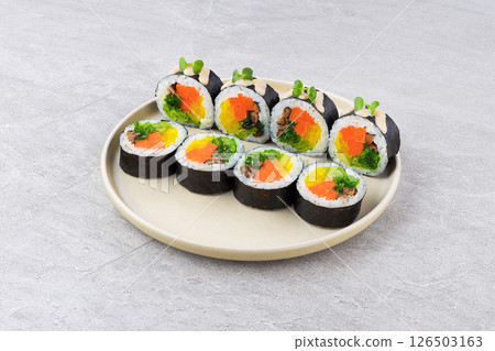 Rainbow Veggie Sushi Roll 126503163