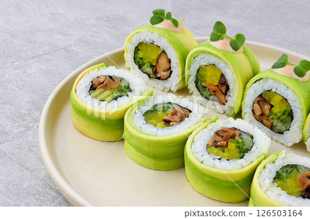Avocado Wrapped Mushroom Pickle Roll 126503164
