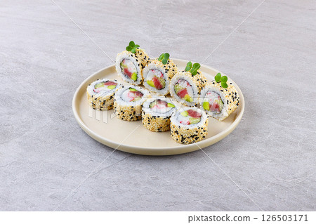 Sesame-Crusted Tuna Crab California Roll 126503171
