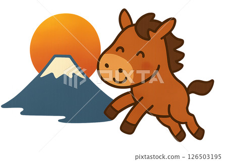 Prancing horse and Mt. Fuji, first sunrise illustration (cute) 2 126503195