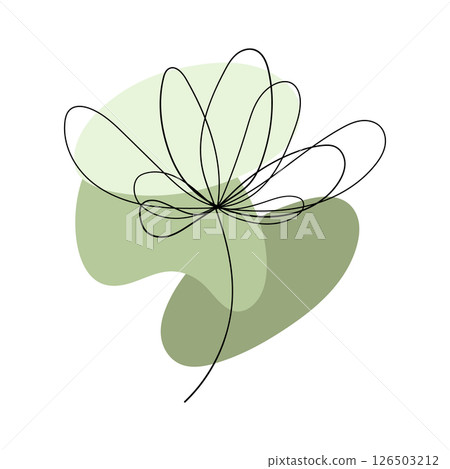 Soft Green One-Line Bloom. A soft botanical illustration in one line with layered green organic forms. Soft Green One-Line Bloom. A soft botanical illustration in one line with layered green organic forms. 126503212