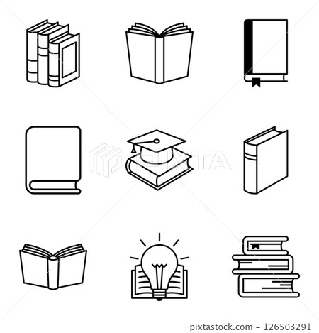 Outline illustrations of books and study elements for educational and creative concepts. 126503291