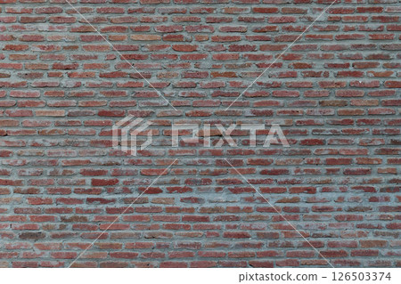 The brick wall displays a blend of red tones and textures, showcasing wear 126503374