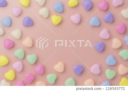 Aerial view of colorful heart-shaped objects Aerial view of colorful heart-shaped objects 126503772