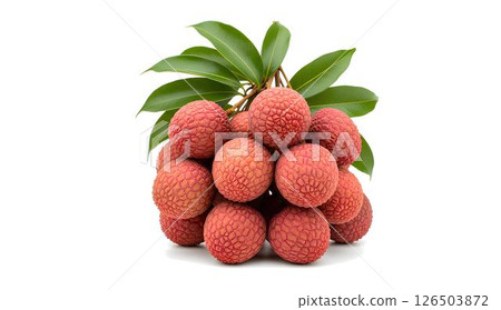 Fresh lychee fruit mockup isolated on white background, for exotic food branding, Asian cuisine visuals, or tropical product designs.  126503872