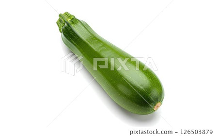 Fresh zucchini vegetable mockup isolated on white background, for organic produce branding, healthy recipes, or farm-to-table visuals. Fresh zucchini vegetable mockup isolated on white background, for organic produce branding, healthy recipes, or farm-to-table visuals. 126503879