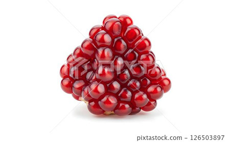 Blank fresh pomegranate seeds mockup on clean white background, for healthy food design or organic branding visuals.  126503897