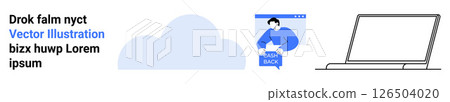 Typed text beside cloud, user with speech bubble, and laptop outline. Ideal for tech, web services, cloud computing, online learning, remote work, tutorials, digital marketing. Landing page Typed text beside cloud, user with speech bubble, and laptop outline. Ideal for tech, web services, cloud computing, online learning, remote work, tutorials, digital marketing. Landing page 126504020