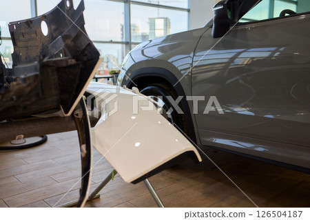 Comprehensive Car Repair Parts Selection in a Workshop with Unique Bumper Elements Comprehensive Car Repair Parts Selection in a Workshop with Unique Bumper Elements 126504187