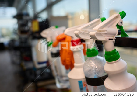 Important and Essential Car Detailing Tools and Accessories in a Modern Garage Setting for Cars 126504189