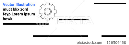 Gear icon highlighted with random text and horizontal lines. Ideal for engineering, technology, mechanical concepts, website banners, technical presentations, instructional materials, software 126504468