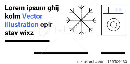 Snowflake icon, washing machine, and text elements including dummy text in black and blue. Ideal for web design, mobile apps, infographics, advertising, user interfaces, educational materials Snowflake icon, washing machine, and text elements including dummy text in black and blue. Ideal for web design, mobile apps, infographics, advertising, user interfaces, educational materials 126504480