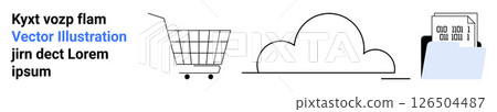 Shopping cart, cloud storage, and document folder with data. Ideal for e-commerce, cloud computing, data management, online shopping, digital storage, data organization, business tech. Banner Shopping cart, cloud storage, and document folder with data. Ideal for e-commerce, cloud computing, data management, online shopping, digital storage, data organization, business tech. Banner 126504487