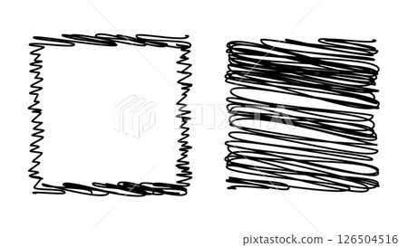 Monochrome doodle square frames. Set 1 of vector illustrations in messy sketch style 126504516