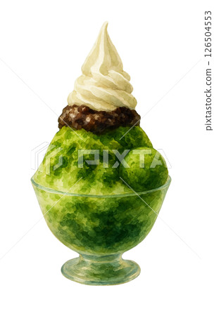 濃鬱抹茶刨冰搭配軟冰淇淋的水彩畫 126504553