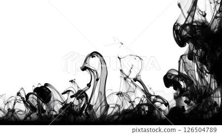 Black Ink Swirling in Water Creates Abstract Patterns on a White Background for Artistic Exploration Black Ink Swirling in Water Creates Abstract Patterns on a White Background for Artistic Exploration 126504789