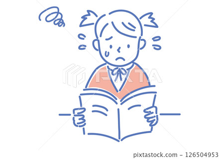A girl in uniform is worried while reading a textbook A girl in uniform is worried while reading a textbook 126504953