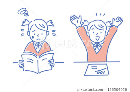 A girl struggling with her studies and a girl who got 100 points A girl struggling with her studies and a girl who got 100 points 126504956