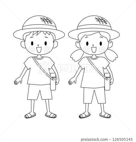 Illustration of cute children wearing summer clothes Line drawing 126505145
