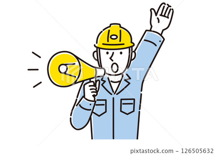 一名男員工使用擴音器解釋的插圖 126505632