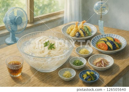 夏季蔬菜和冷麵 126505640