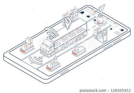Self-driving trucks, essentially advanced Automated Guided Vehicles (AGVs), utilize autopilot systems to coordinate with robots for efficient cargo loading. 126505952
