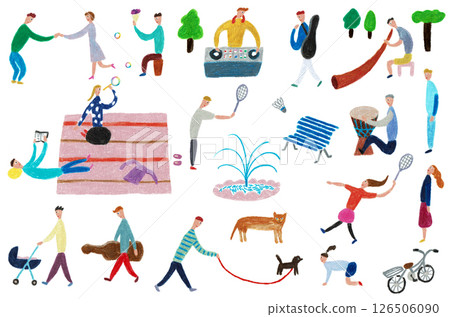 Hand-drawn illustration: People relaxing in the park 126506090