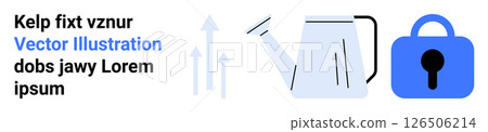 Text with placeholder words beside icons of a watering can, a lock, and upward arrows. Ideal for gardening, security, growth, web design, app development, posters, educational materials. Banner Text with placeholder words beside icons of a watering can, a lock, and upward arrows. Ideal for gardening, security, growth, web design, app development, posters, educational materials. Banner 126506214