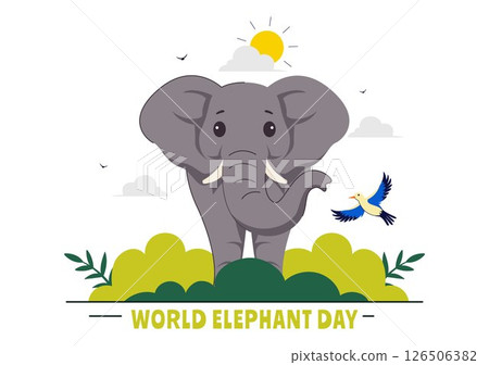 Happy World Elephant Day Vector Illustration on August 12, featuring Elephants for Conservation and Salvation Efforts in a Flat Style Background 126506382