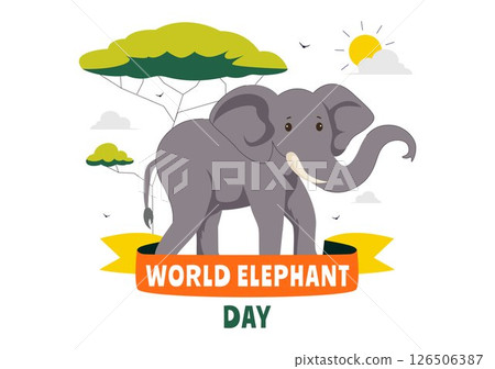 Happy World Elephant Day Vector Illustration on August 12, featuring Elephants for Conservation and Salvation Efforts in a Flat Style Background 126506387