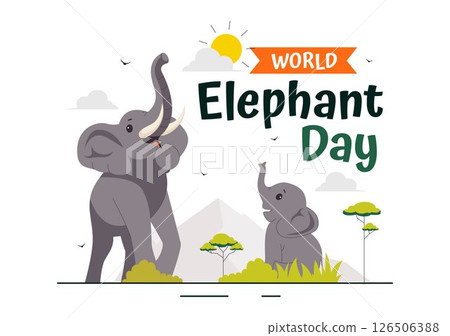 Happy World Elephant Day Vector Illustration on August 12, featuring Elephants for Conservation and Salvation Efforts in a Flat Style Background 126506388