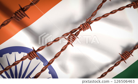 The India flag and Barbed wire image 3d Rendering. The India flag and Barbed wire image 3d Rendering. 126506463