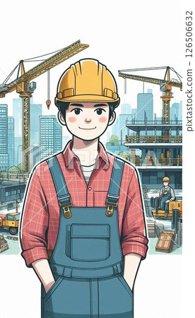 建築工地上工作的人,顏色,黃色頭盔,垂直圖像 建築工地上工作的人,顏色,黃色頭盔,垂直圖像 126506632
