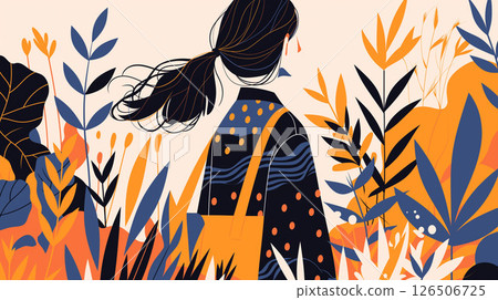 圖：戴著帽子的女孩在熱帶藍天下感受風的景象 126506725