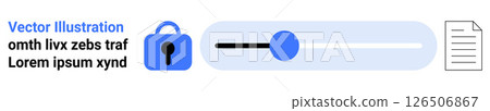 Blue lock icon and slider bar beside a document icon emphasize security and data control. Ideal for data privacy, secure storage, encryption services, tech solutions, cybersecurity, user interface 126506867