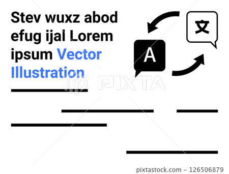 Arrows connecting English and Chinese symbols, indicating bidirectional language translation. Ideal for education, apps, multilingual websites, communication tools, language learning platforms 126506879