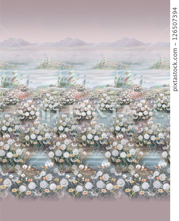 Elegant Hand Painted Curly Flower Motif Art Compositions 126507394