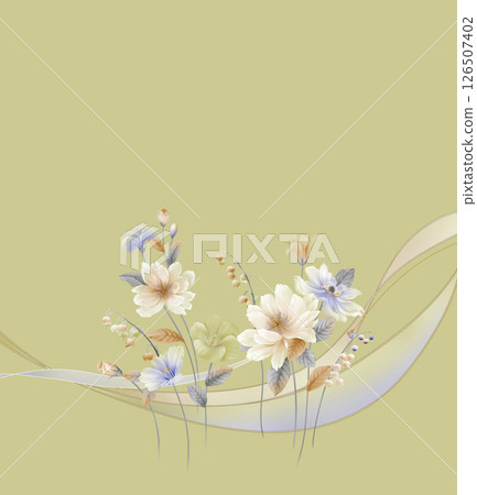 Elegant Hand Painted Curly Flower Motif Art Compositions 126507402