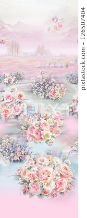 Elegant Hand Painted Curly Flower Motif Art Compositions 126507404