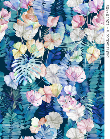 Elegant Hand Painted Curly Flower Motif Art Compositions 126507408