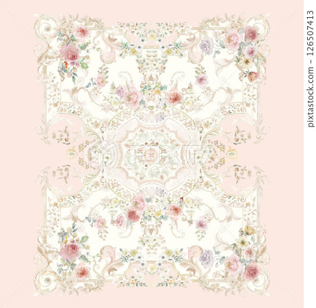 Elegant Hand Painted Curly Flower Motif Art Compositions 126507413