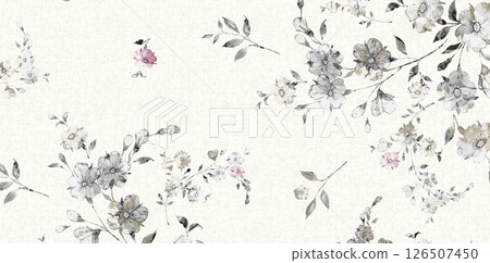 Elegant Hand Painted Curly Flower Motif Art Compositions 126507450