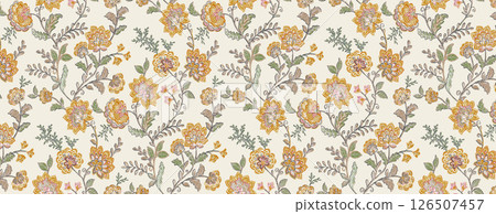 Elegant Hand Painted Curly Flower Motif Art Compositions 126507457