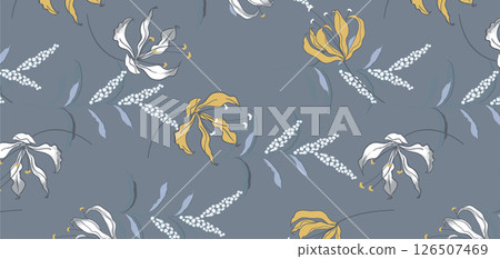 Elegant Hand Painted Curly Flower Motif Art Compositions Elegant Hand Painted Curly Flower Motif Art Compositions 126507469
