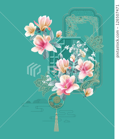 Elegant Hand Painted Curly Flower Motif Art Compositions 126507471