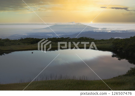 View of Mt. Chokai at sunset from Gassan Midagahara Marsh View of Mt. Chokai at sunset from Gassan Midagahara Marsh 126507476